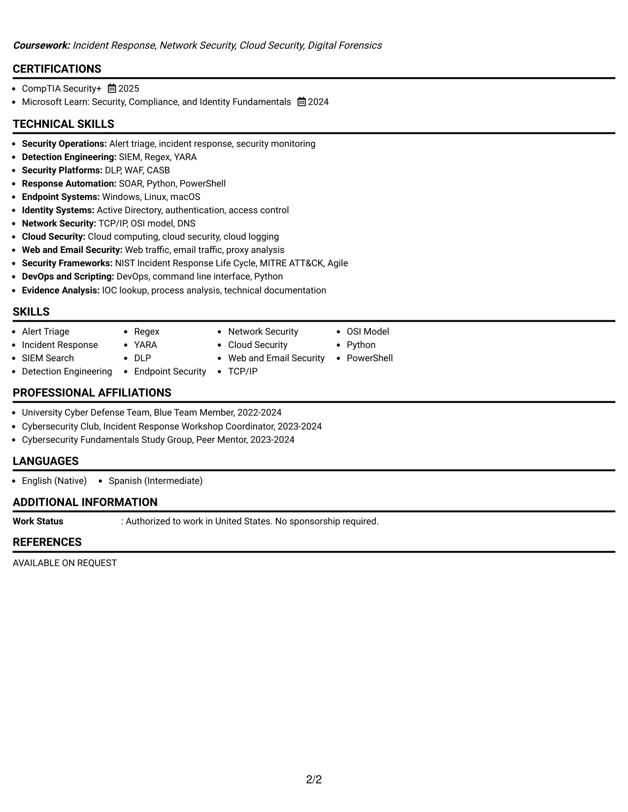 Resume Example Page 2