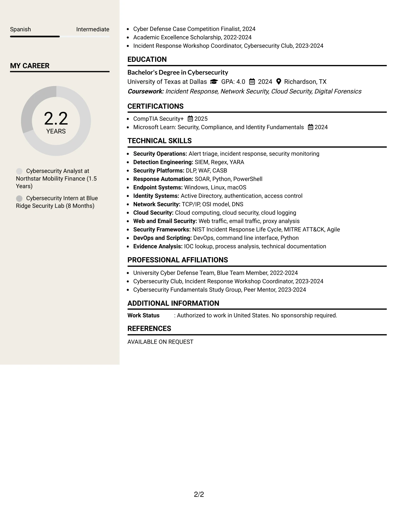 Resume Example Page 2