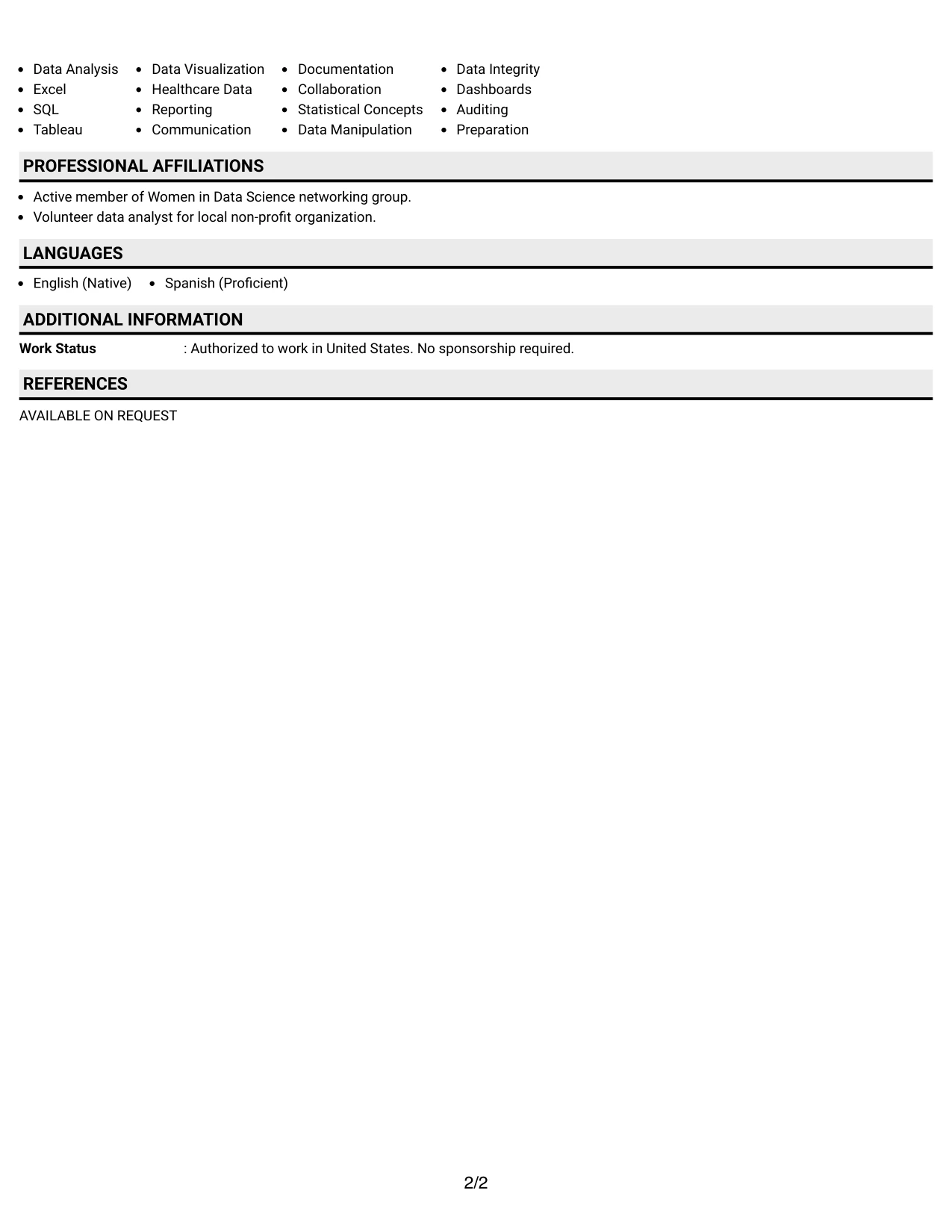 Resume Example Page 2