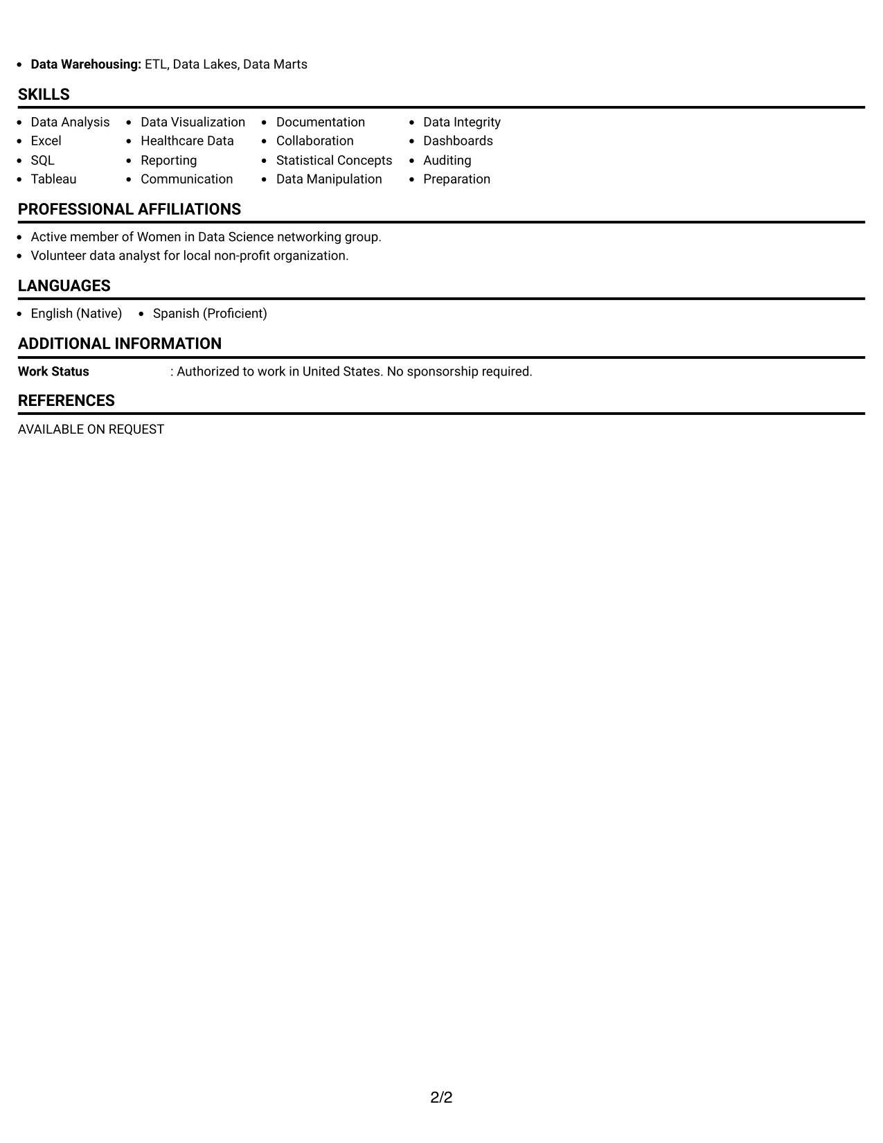 Resume Example Page 2