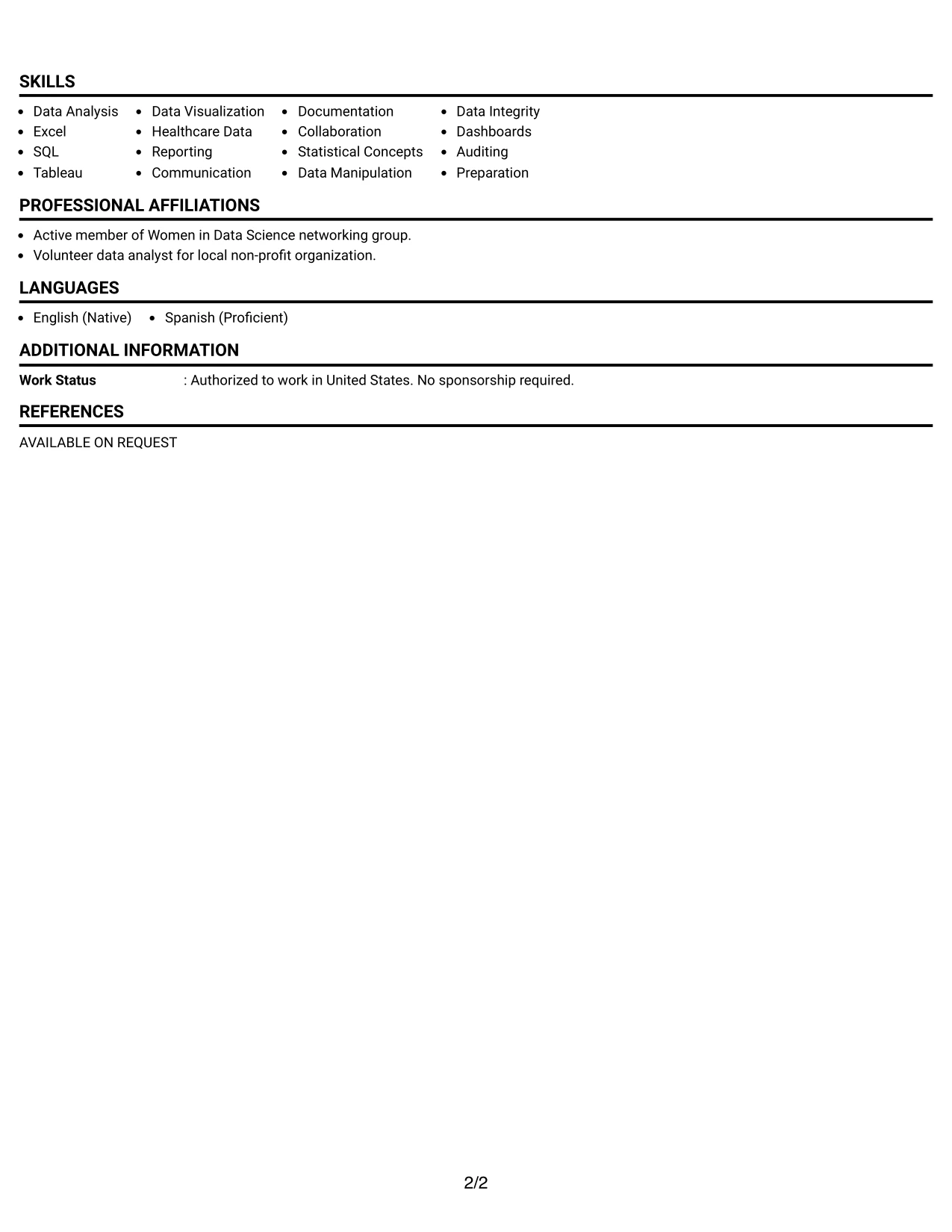 Resume Example Page 2