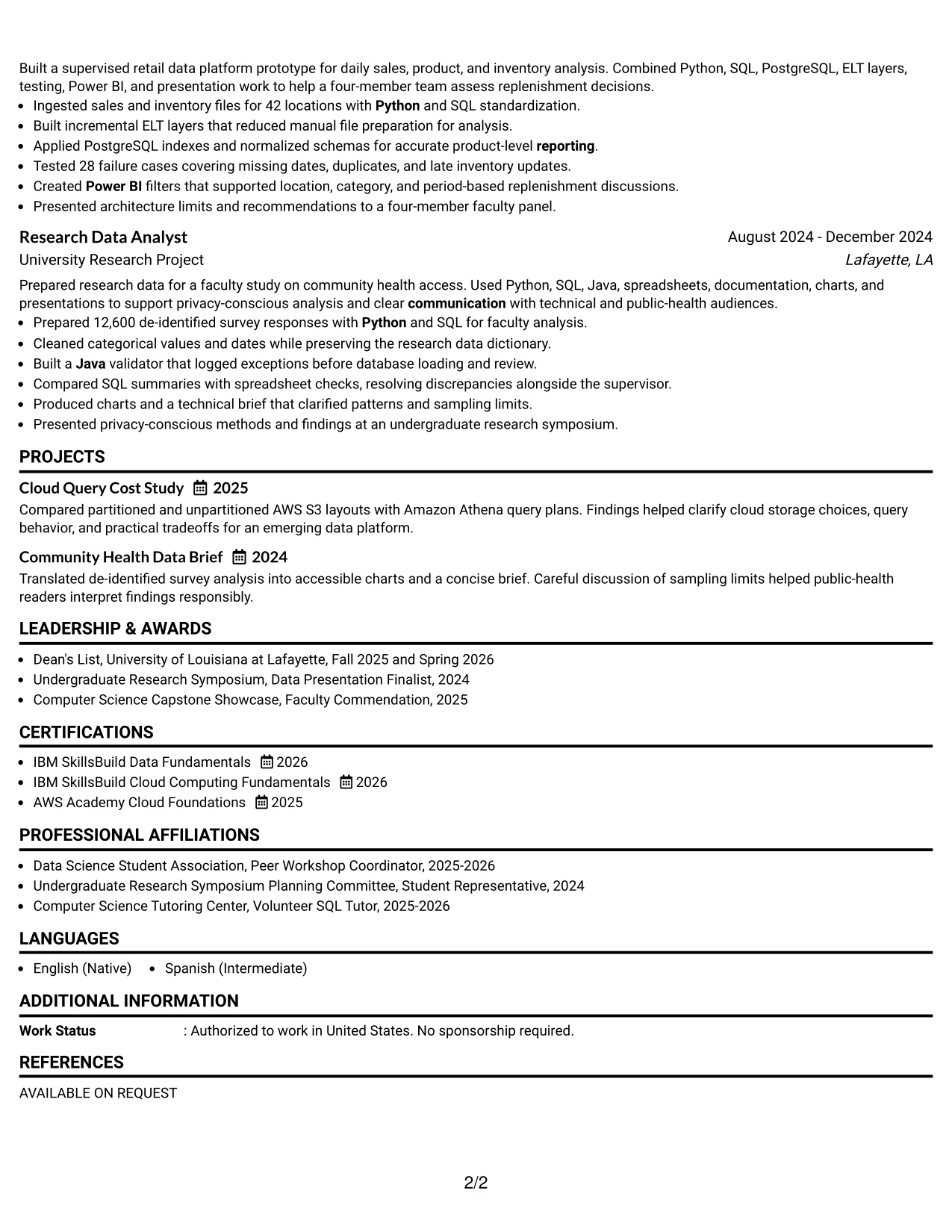 Resume Example Page 2