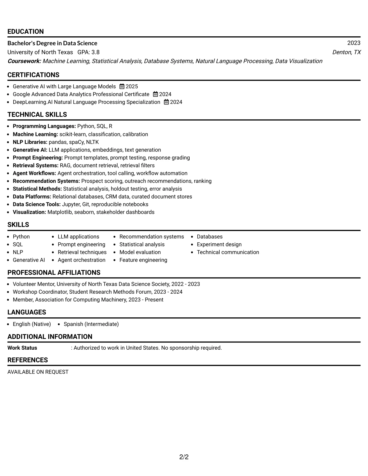 Resume Example Page 2