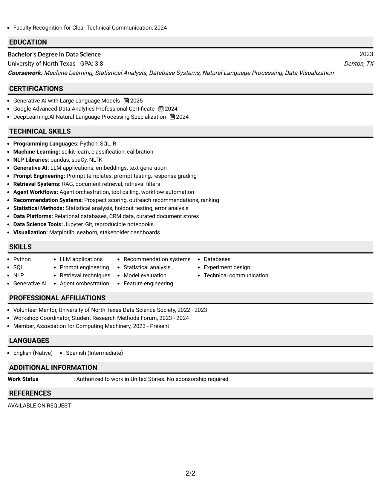 Resume Example Page 2