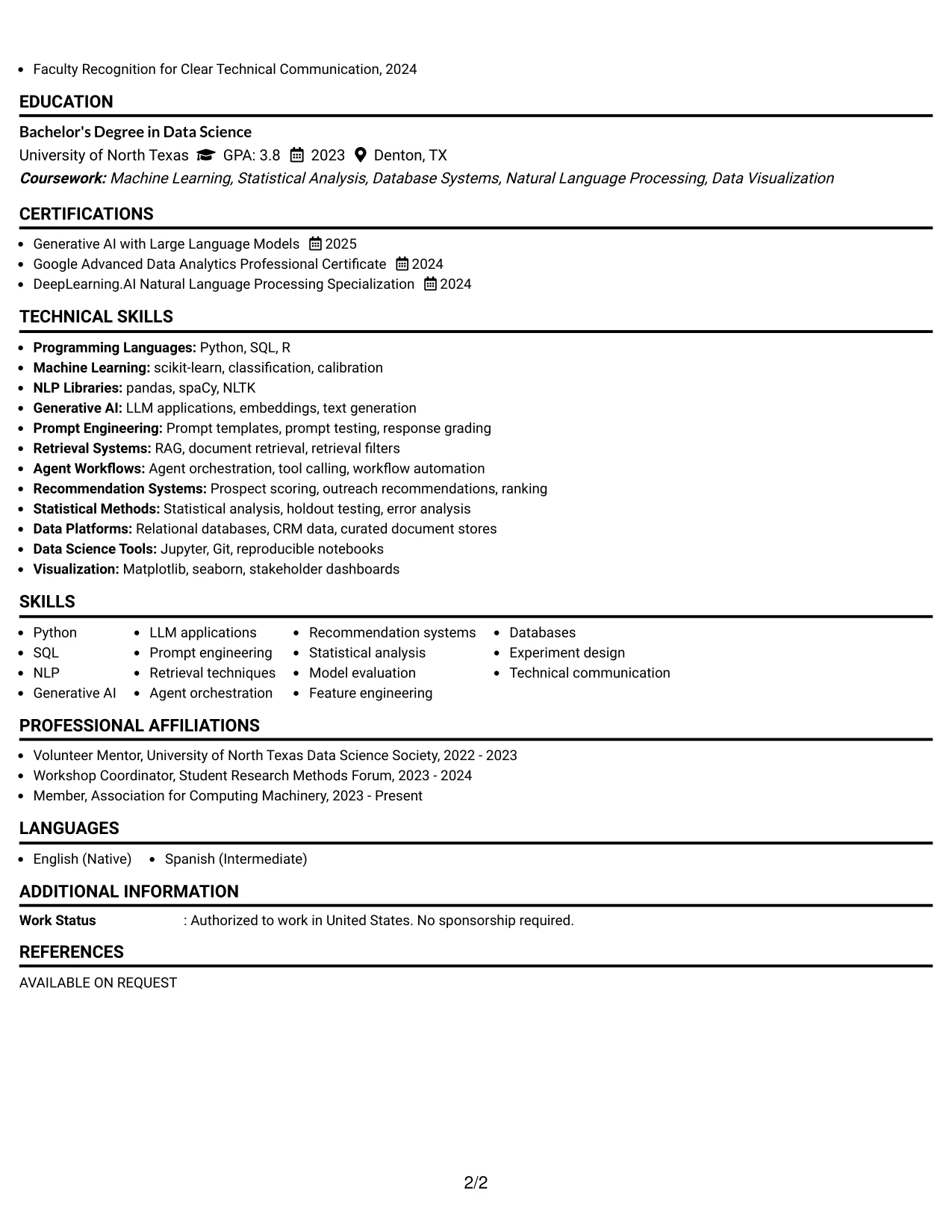Resume Example Page 2