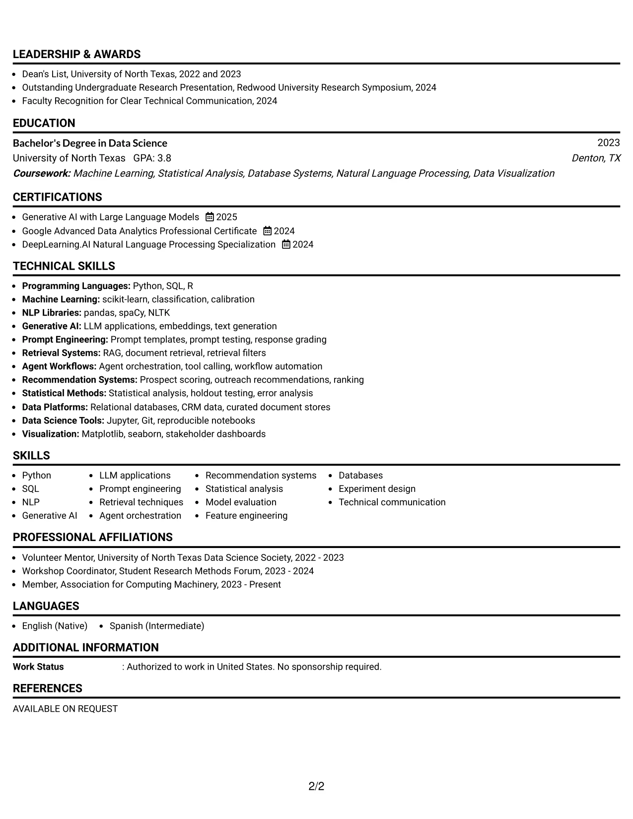 Resume Example Page 2