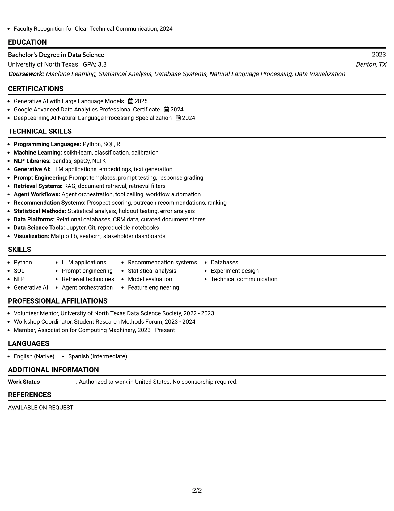 Resume Example Page 2