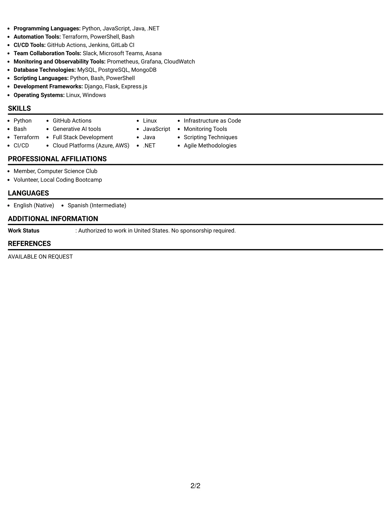 Resume Example Page 2