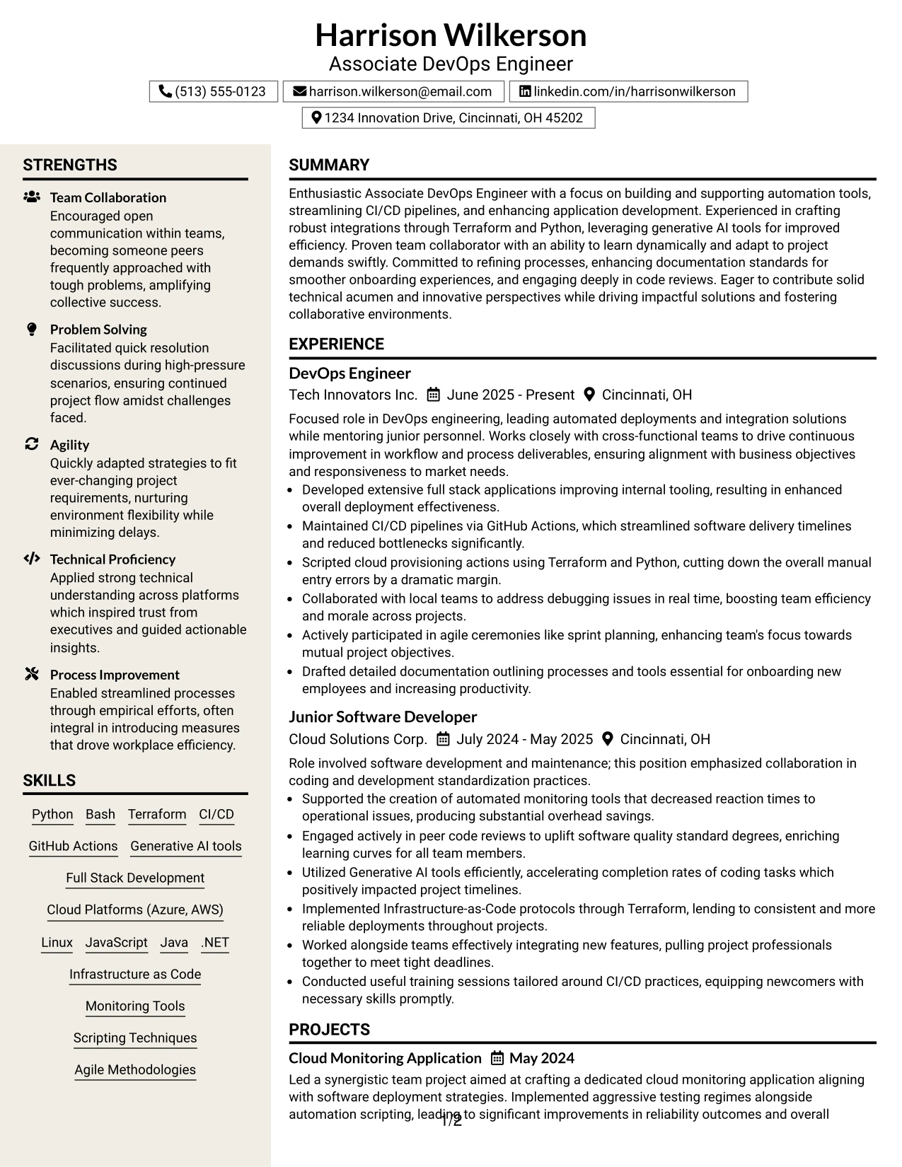 Resume Example Page 1