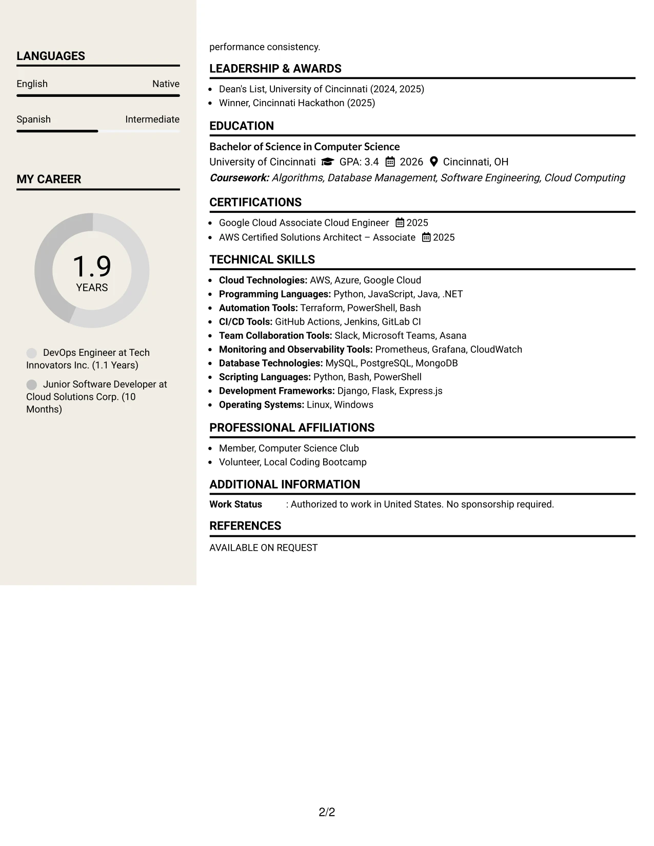 Resume Example Page 2