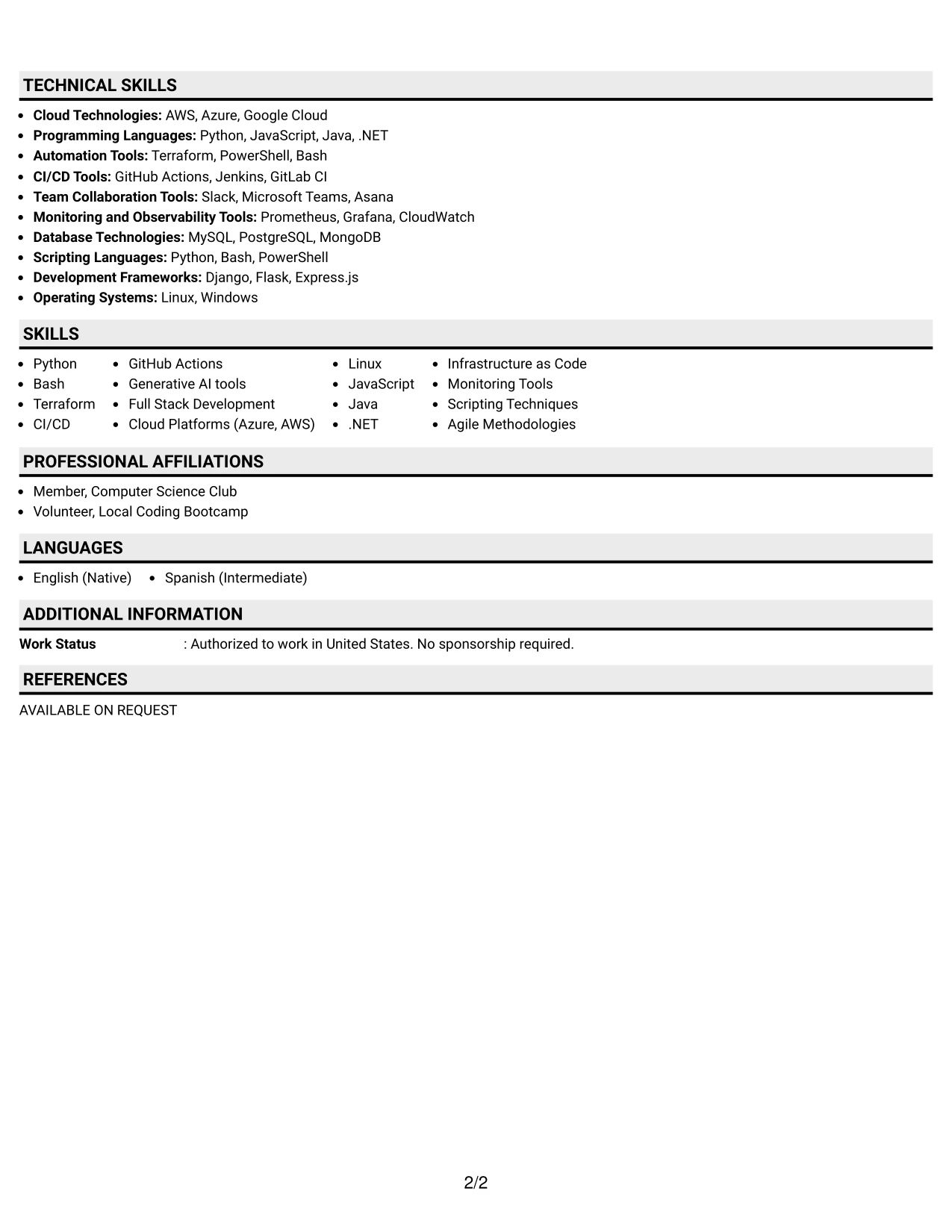 Resume Example Page 2