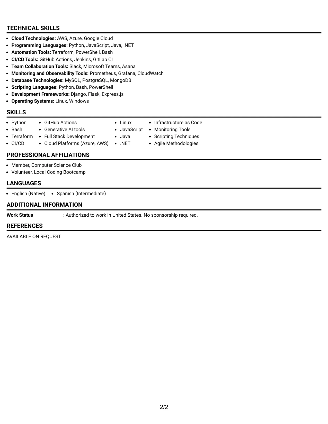 Resume Example Page 2
