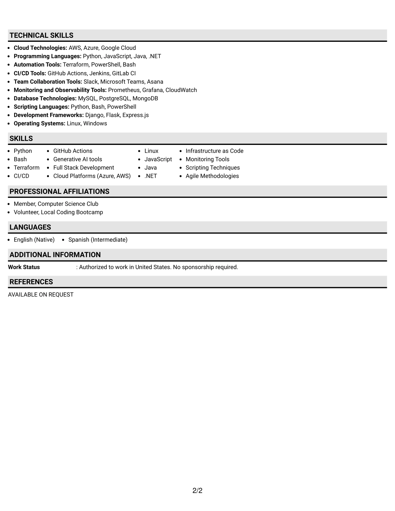 Resume Example Page 2