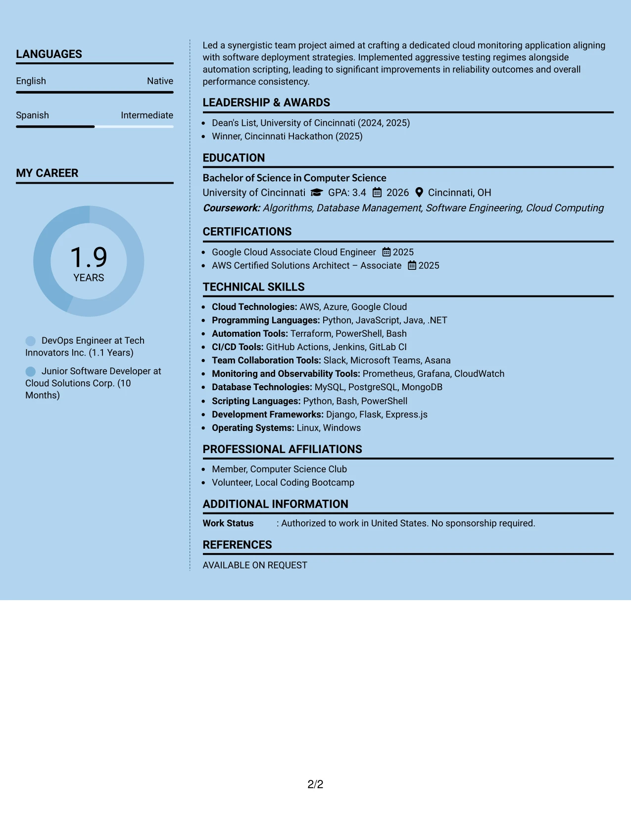 Resume Example Page 2