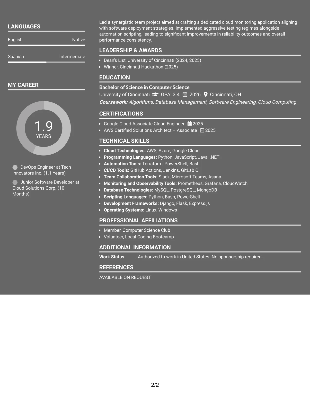 Resume Example Page 2