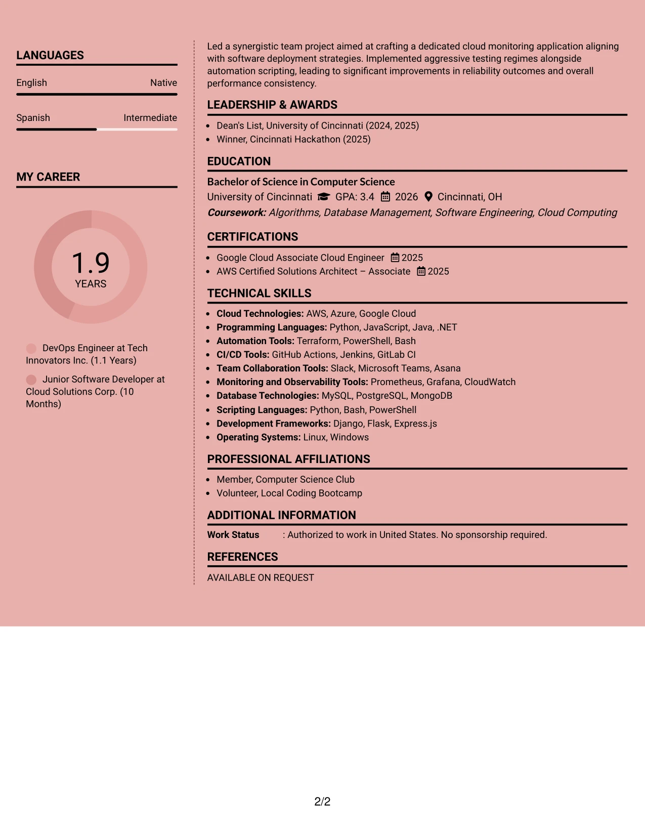 Resume Example Page 2