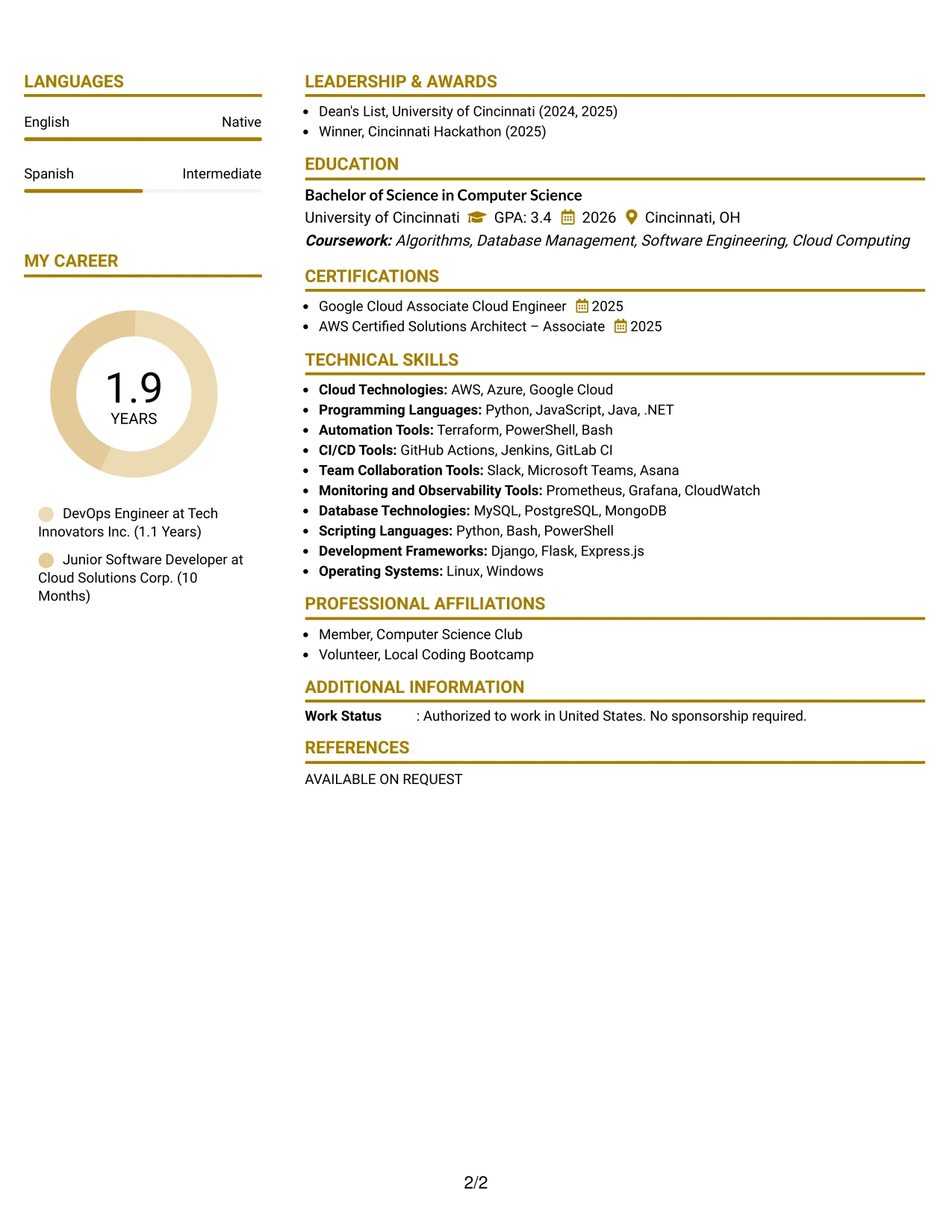 Resume Example Page 2