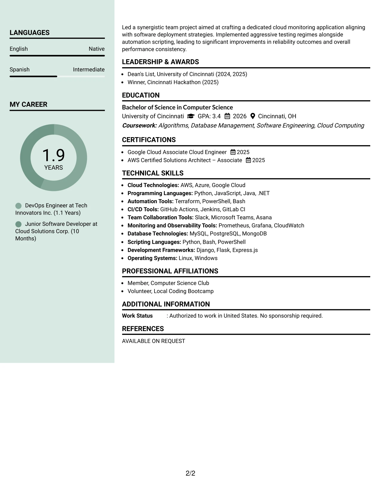 Resume Example Page 2