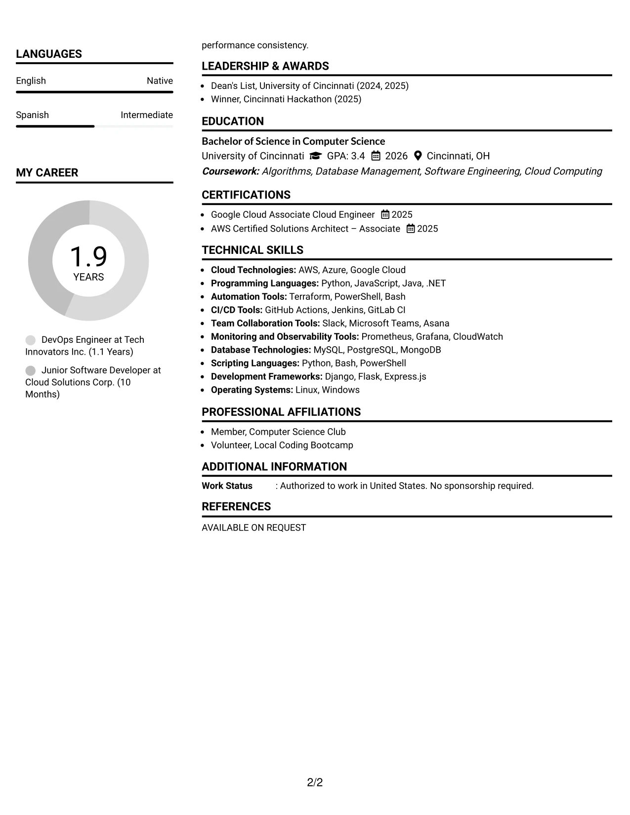 Resume Example Page 2