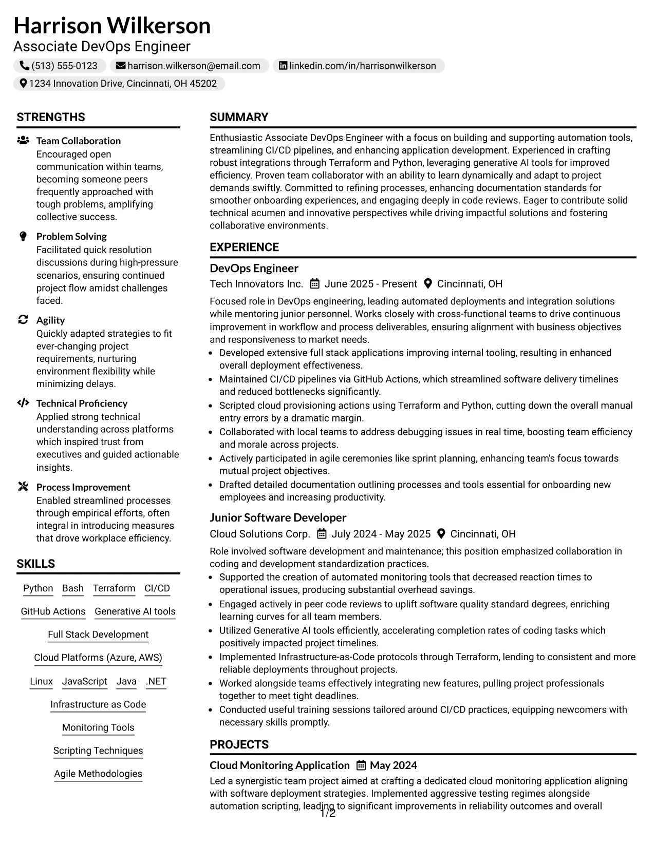 Resume Example Page 1