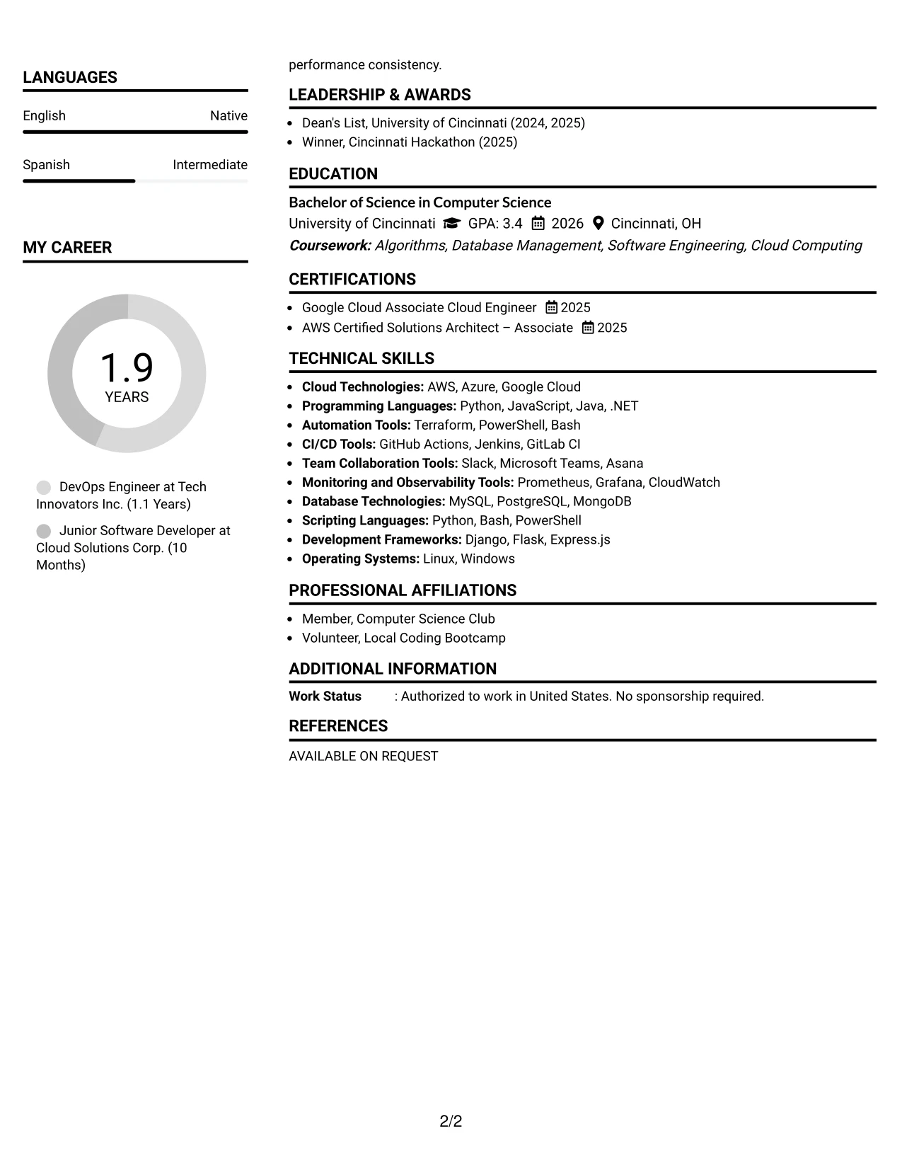 Resume Example Page 2