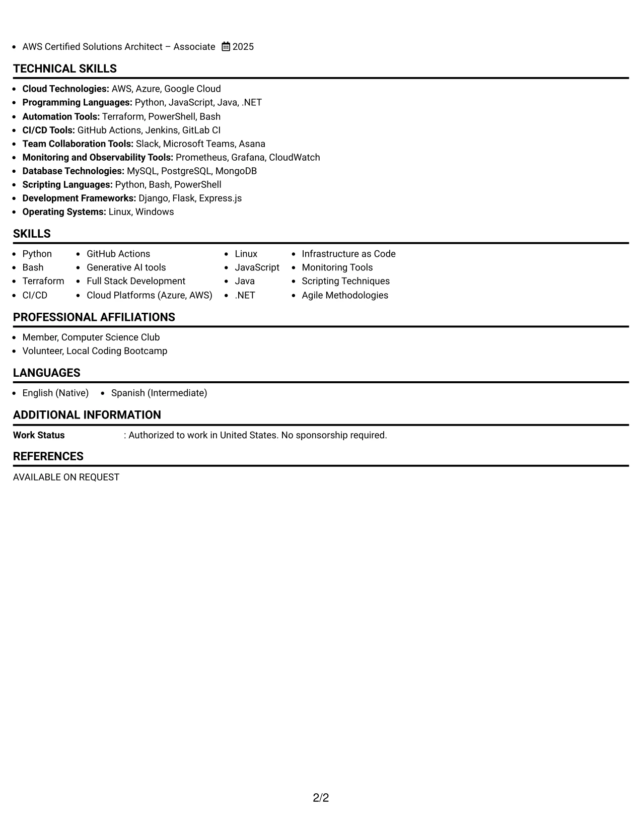Resume Example Page 2