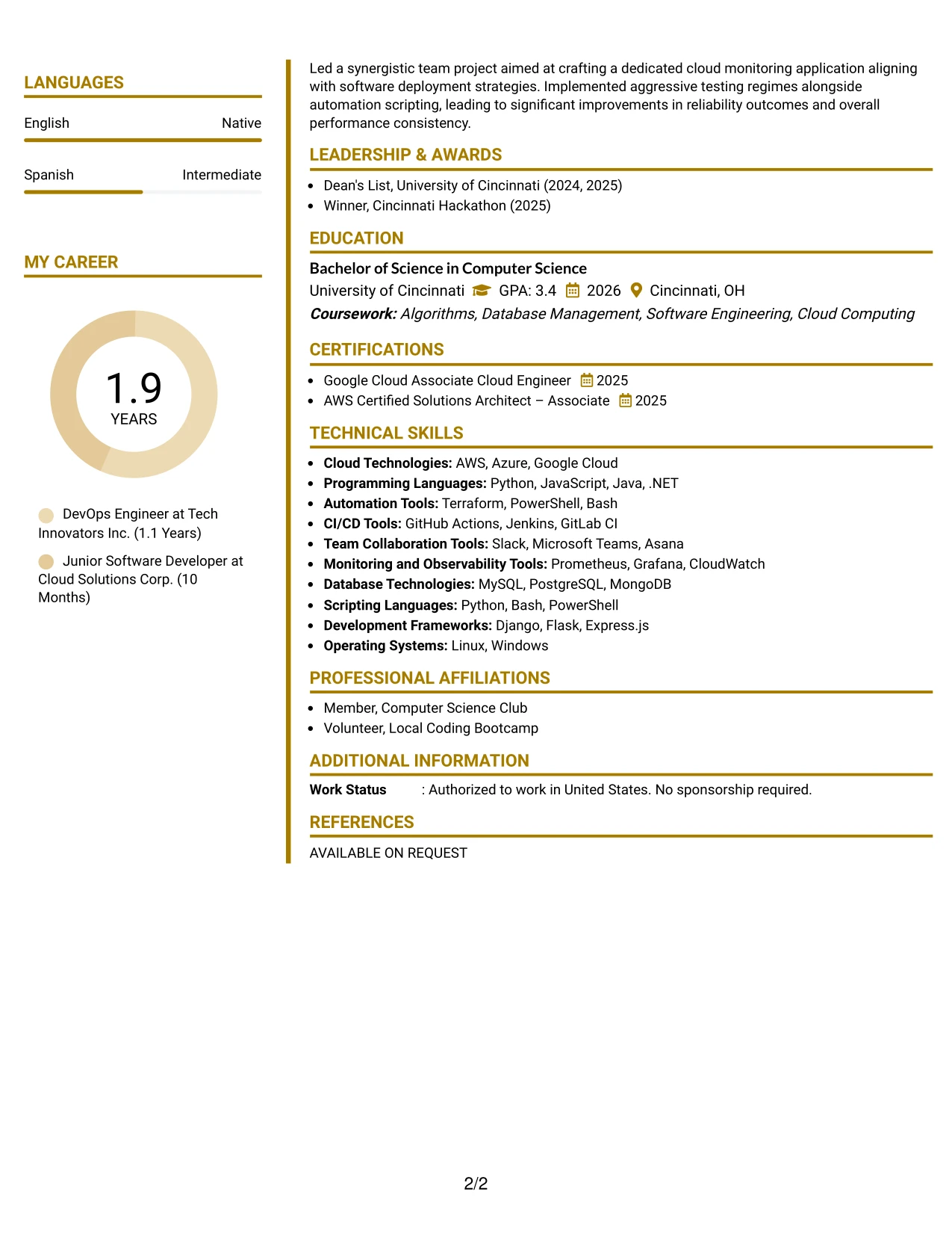 Resume Example Page 2