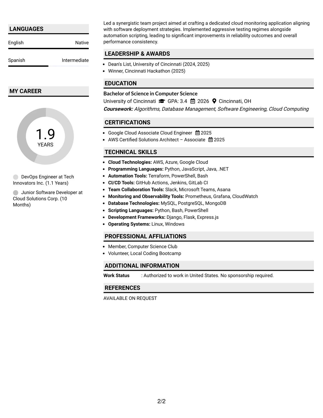Resume Example Page 2