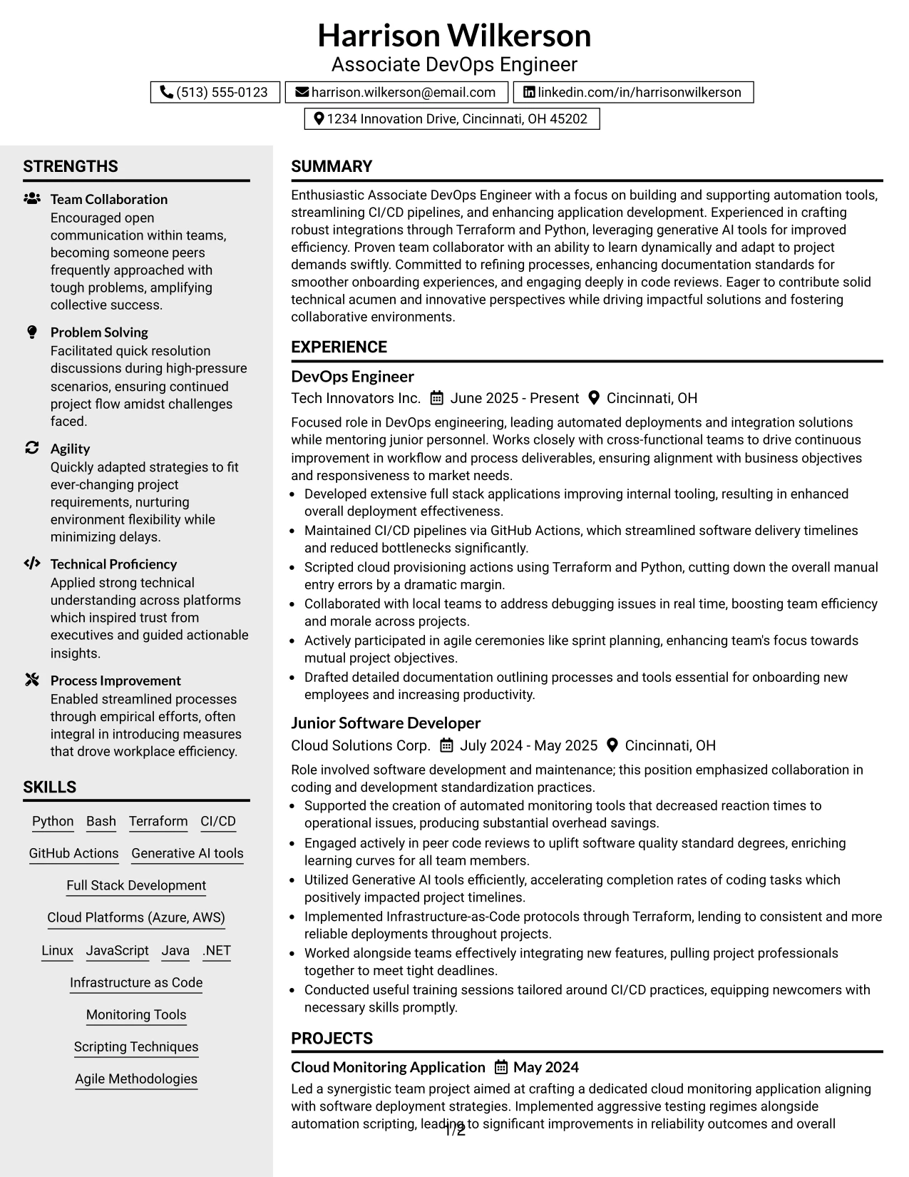 Resume Example Page 1