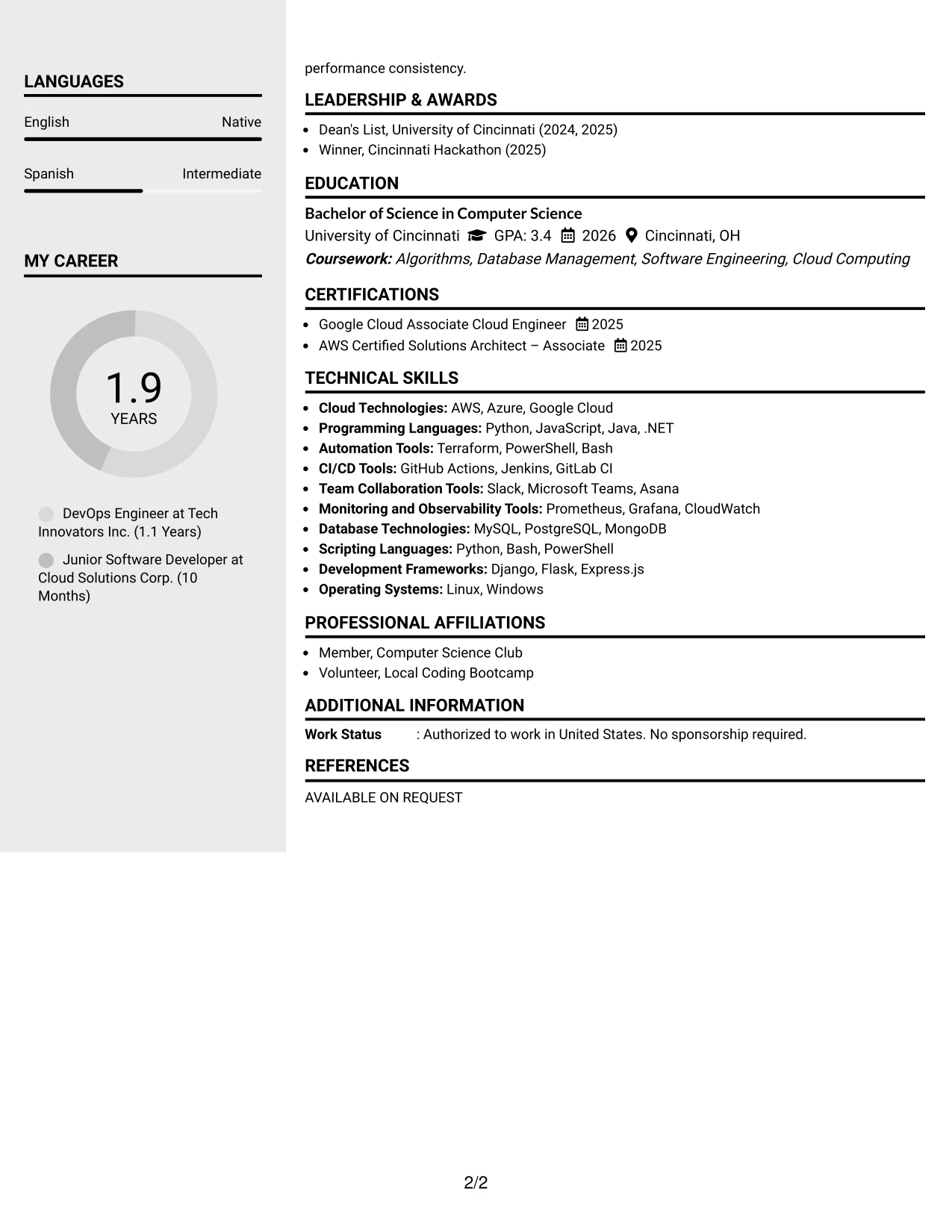Resume Example Page 2