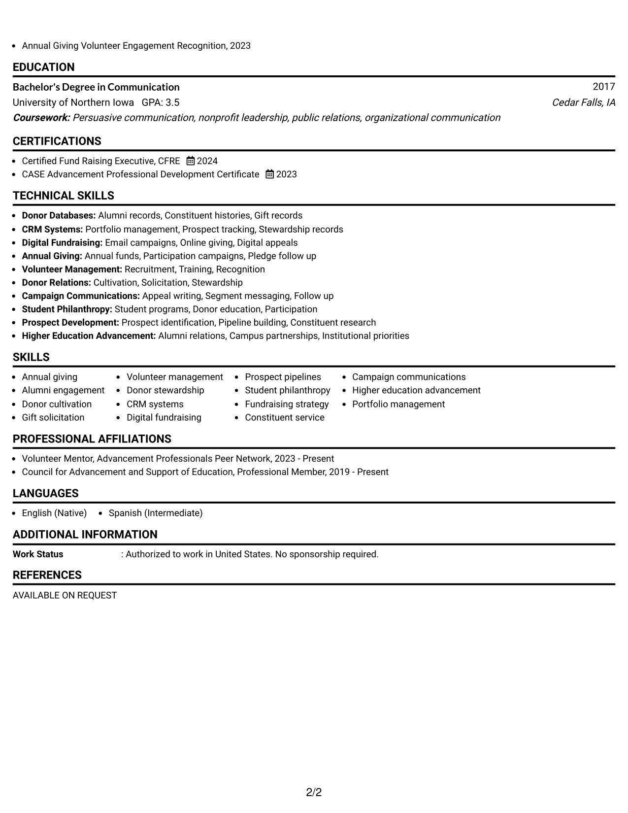 Resume Example Page 2