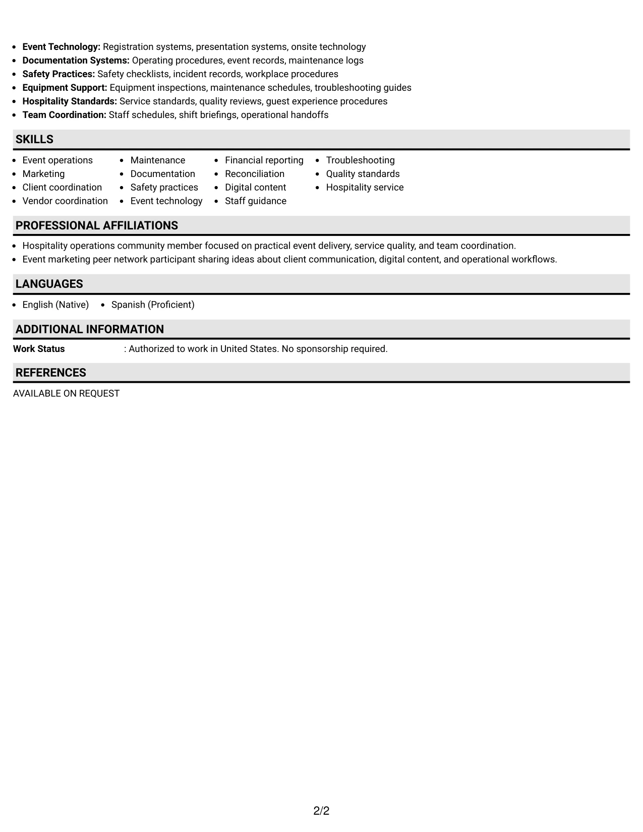Resume Example Page 2