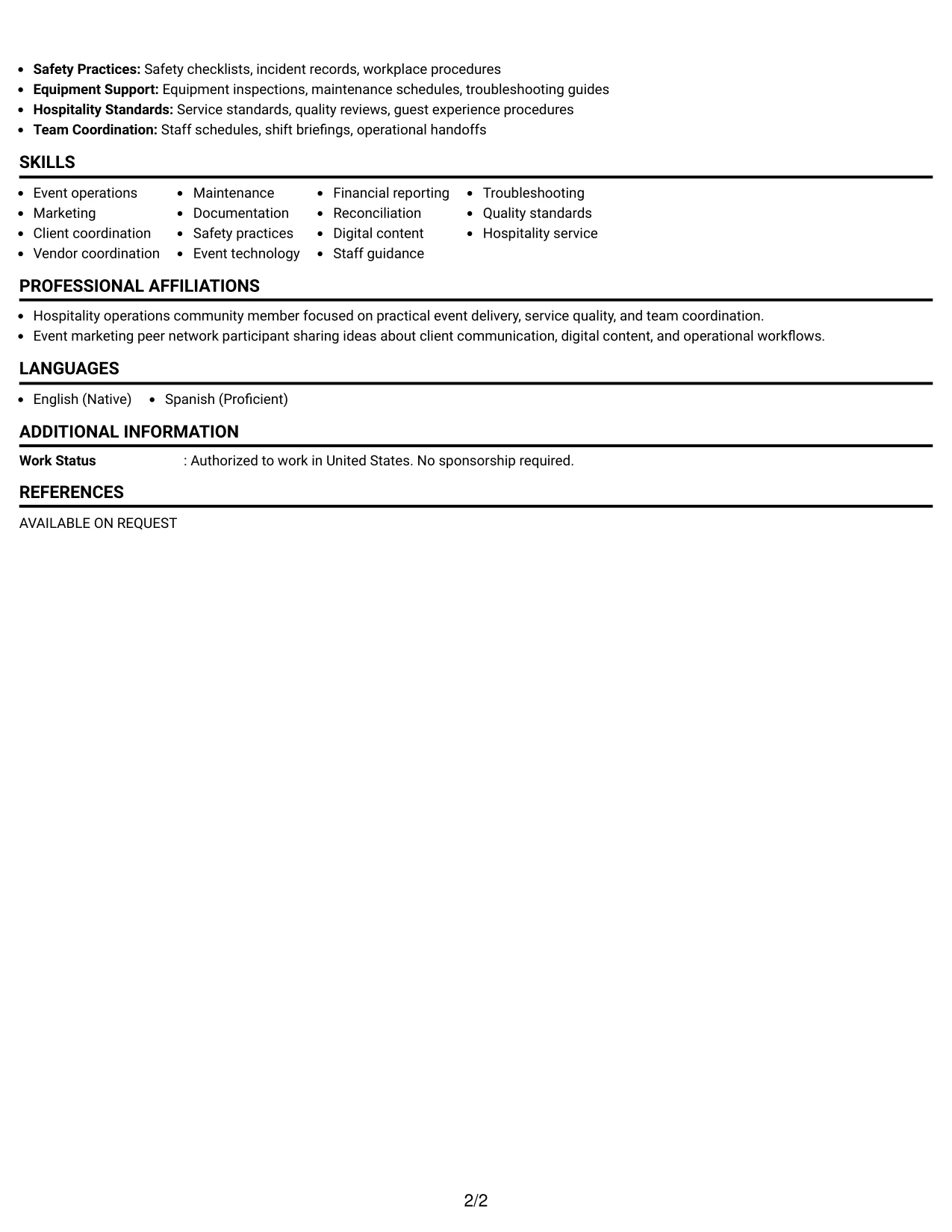 Resume Example Page 2
