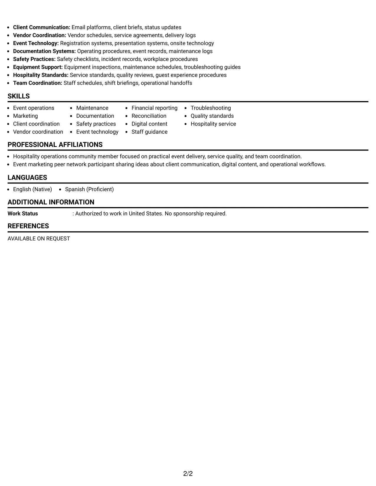 Resume Example Page 2