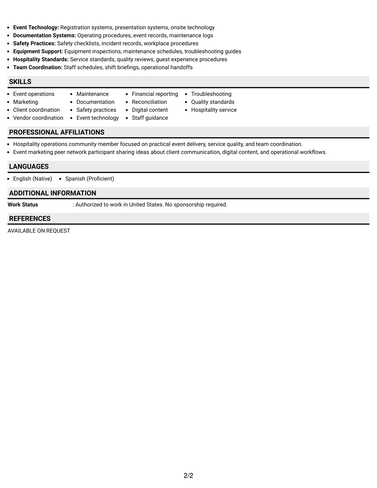 Resume Example Page 2