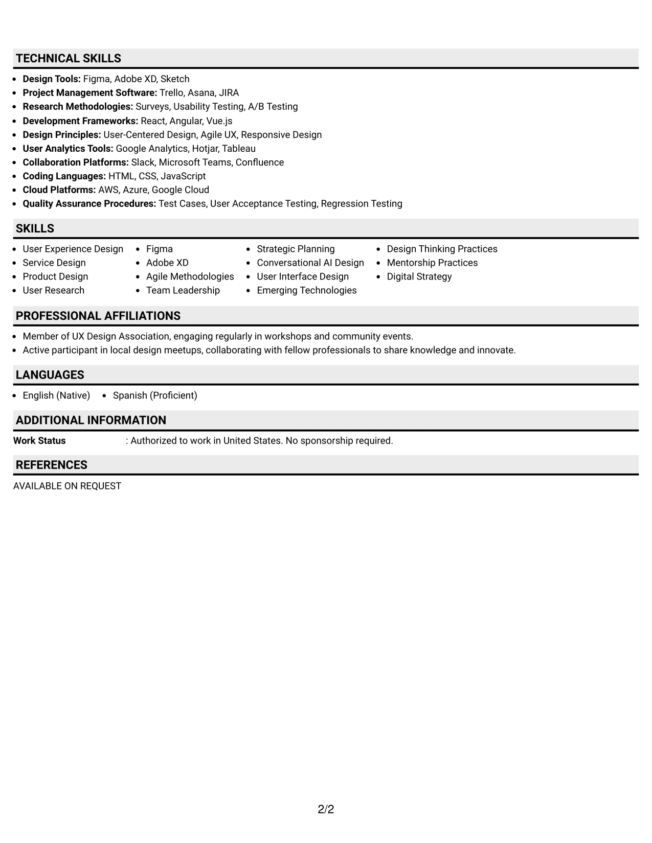 Resume Example Page 2