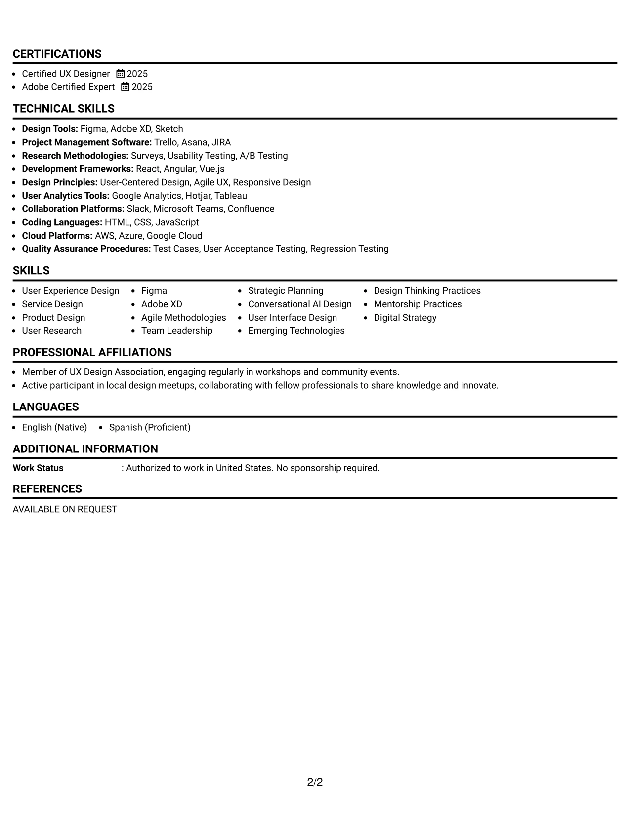 Resume Example Page 2