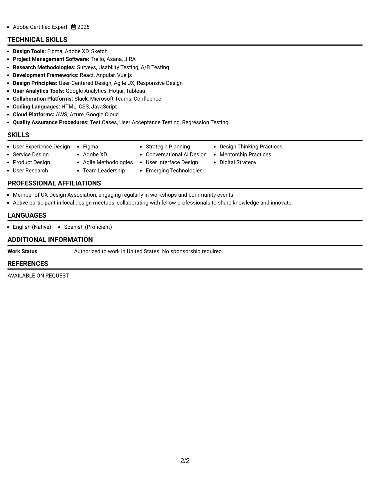 Resume Example Page 2