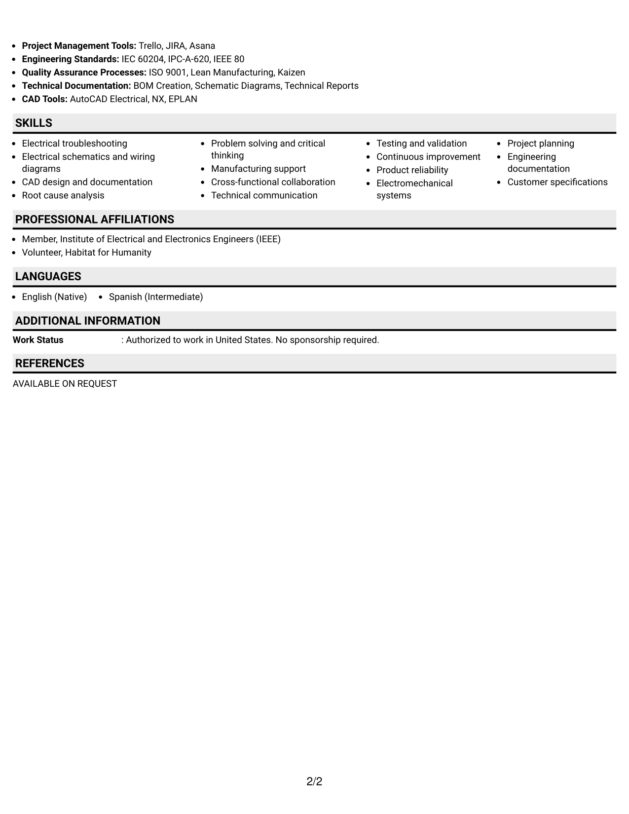 Resume Example Page 2