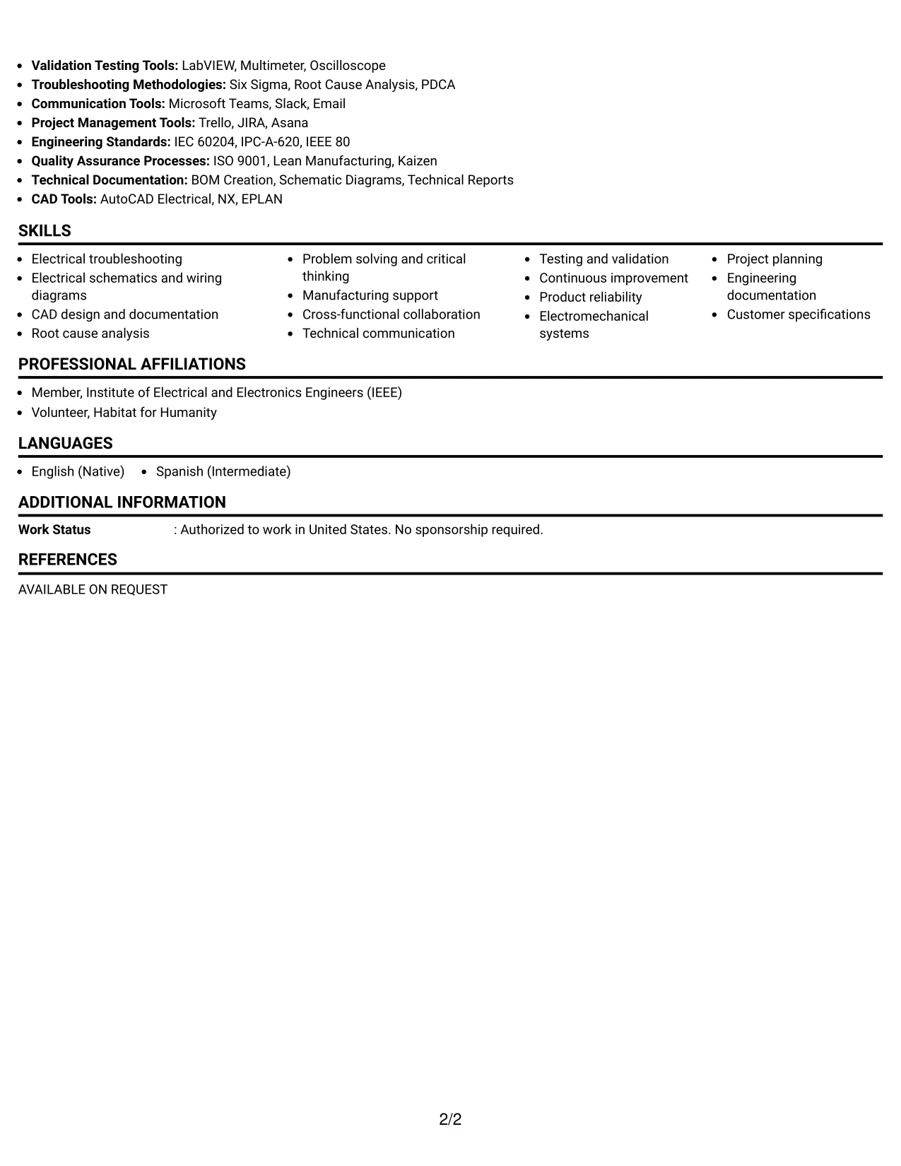 Resume Example Page 2