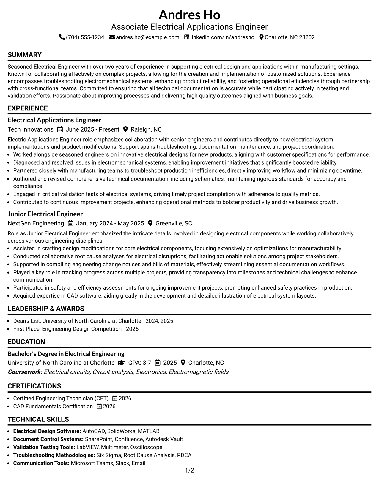 Resume Example Page 1