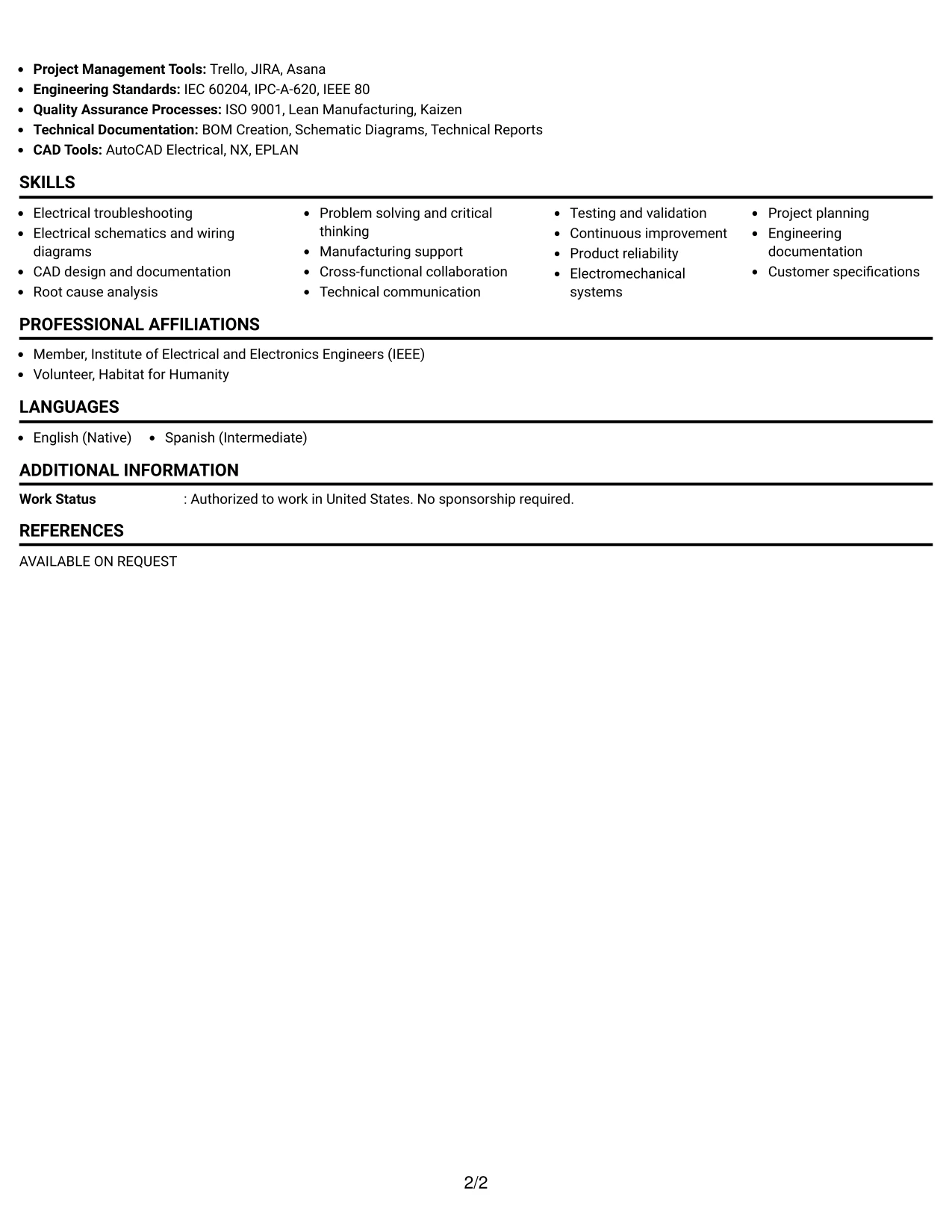 Resume Example Page 2
