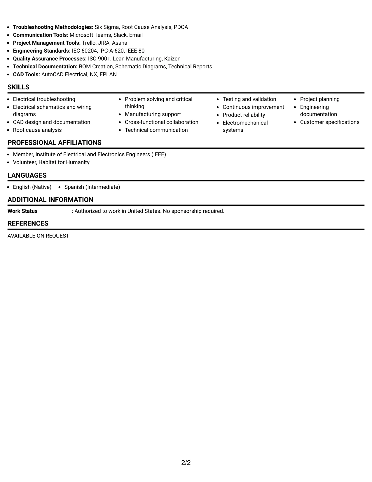 Resume Example Page 2