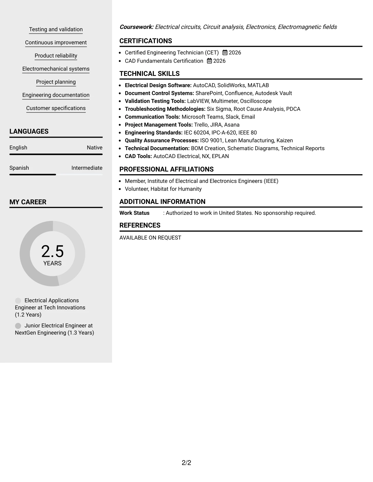 Resume Example Page 2