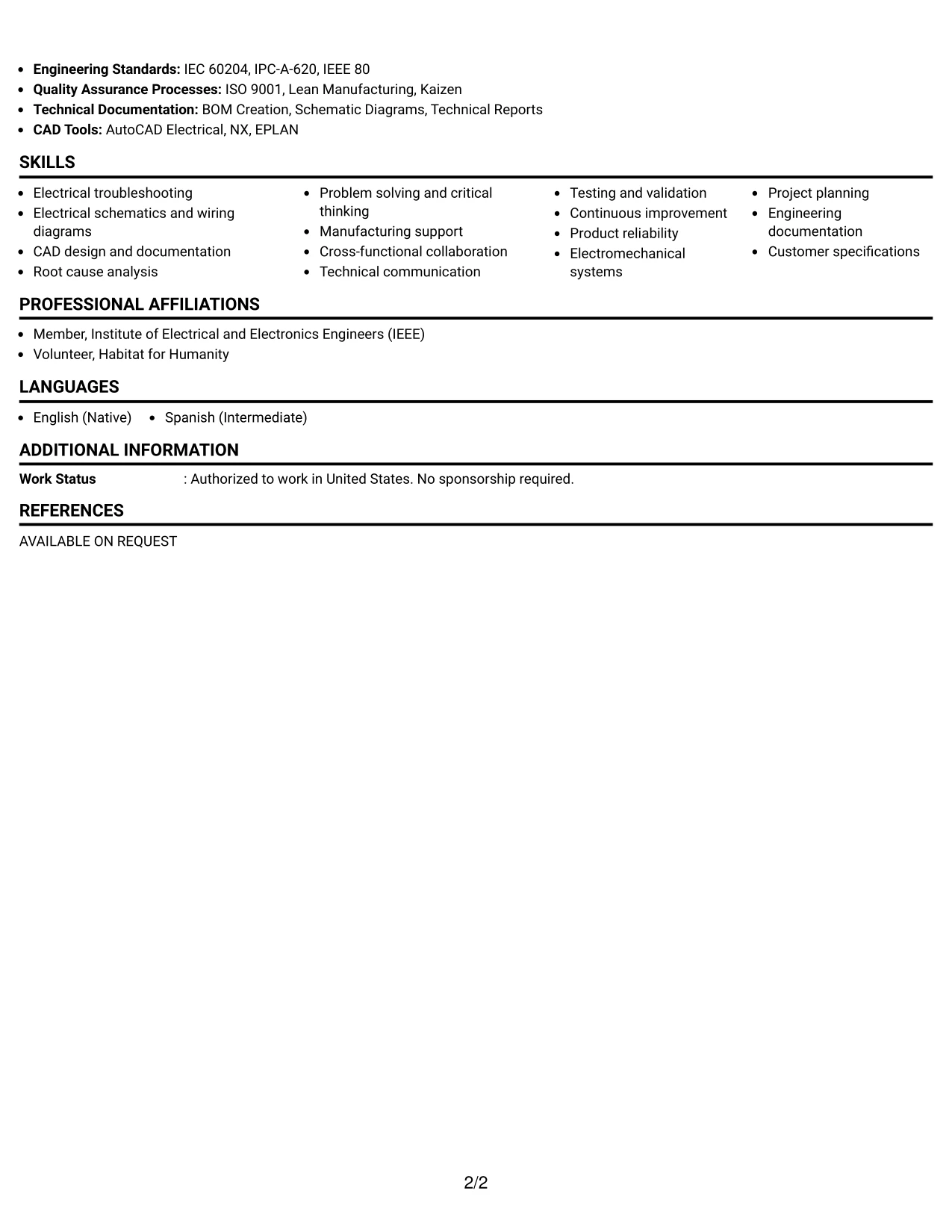Resume Example Page 2