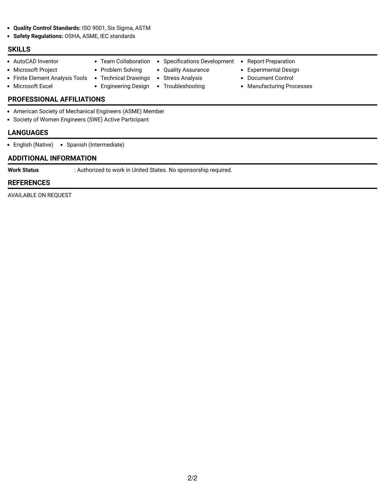 Resume Example Page 2