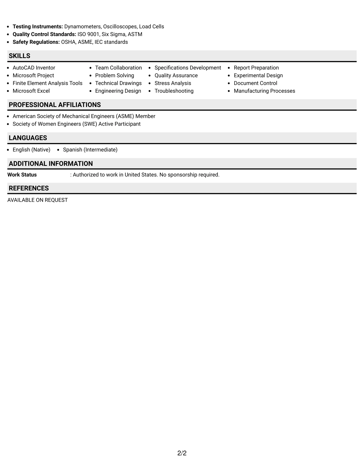 Resume Example Page 2