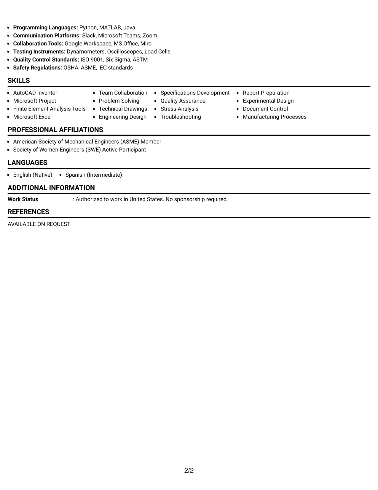 Resume Example Page 2