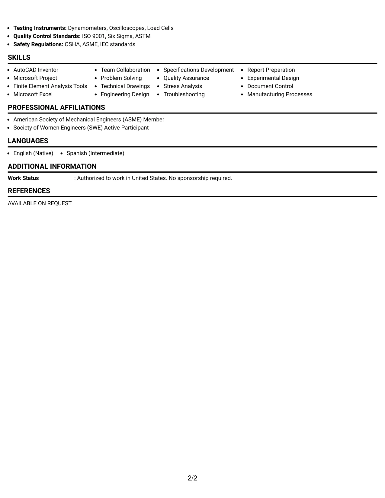 Resume Example Page 2
