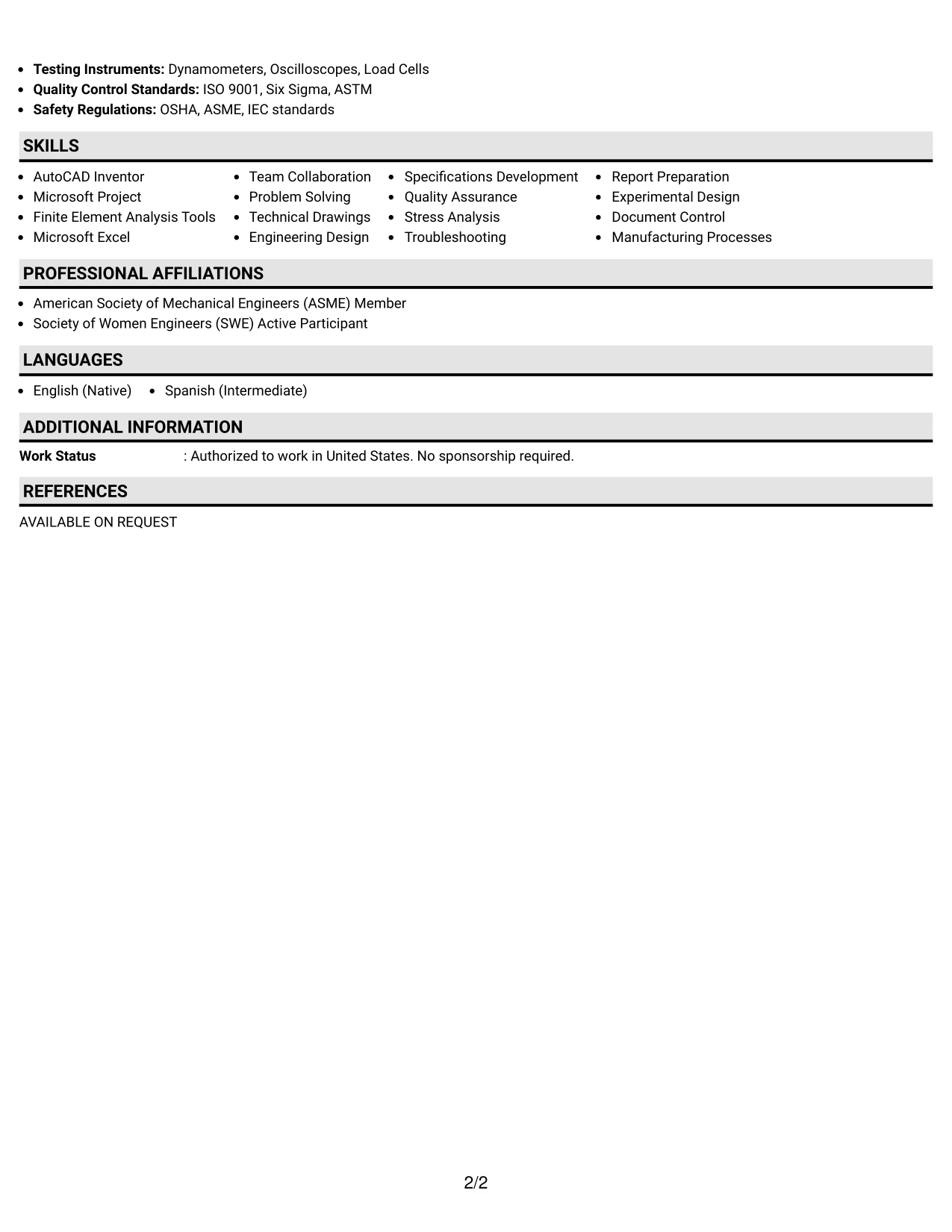 Resume Example Page 2